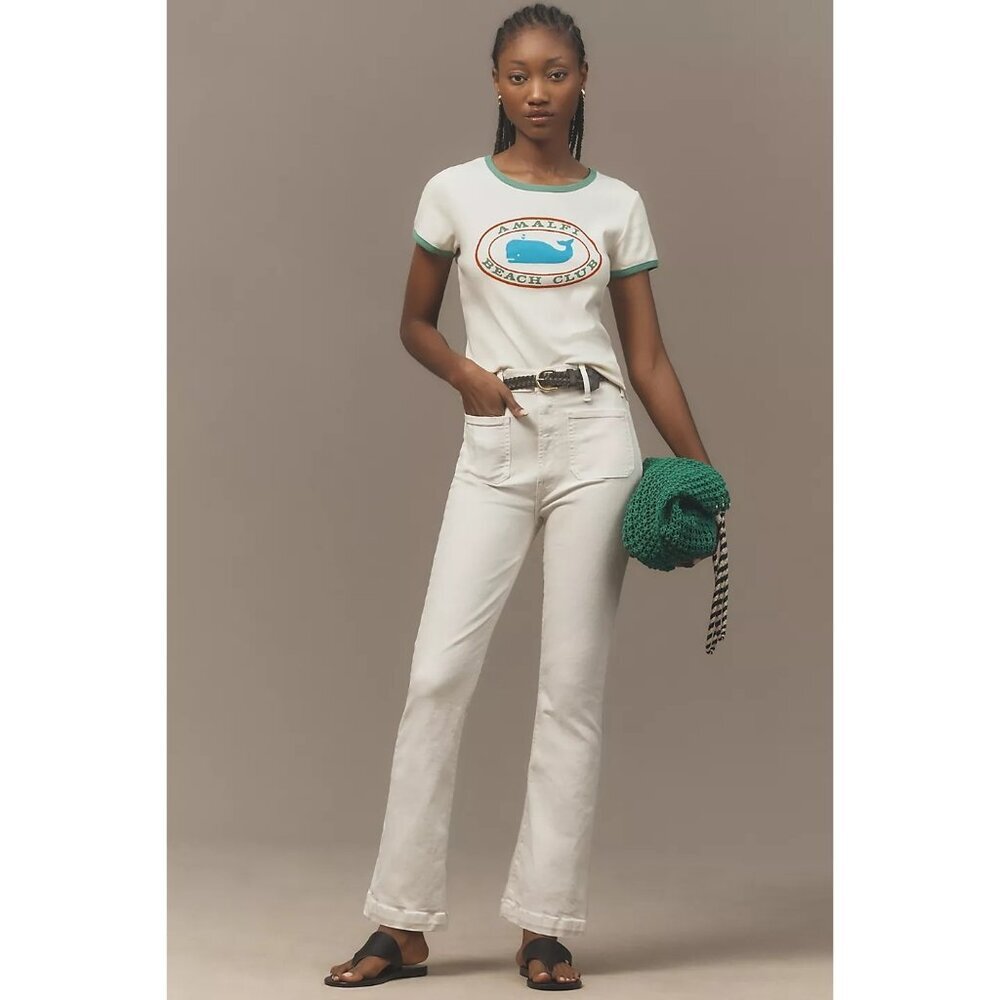 NWT Mother The Hustler Patch Pocket Flood Jean in Cream Puff White Size 32